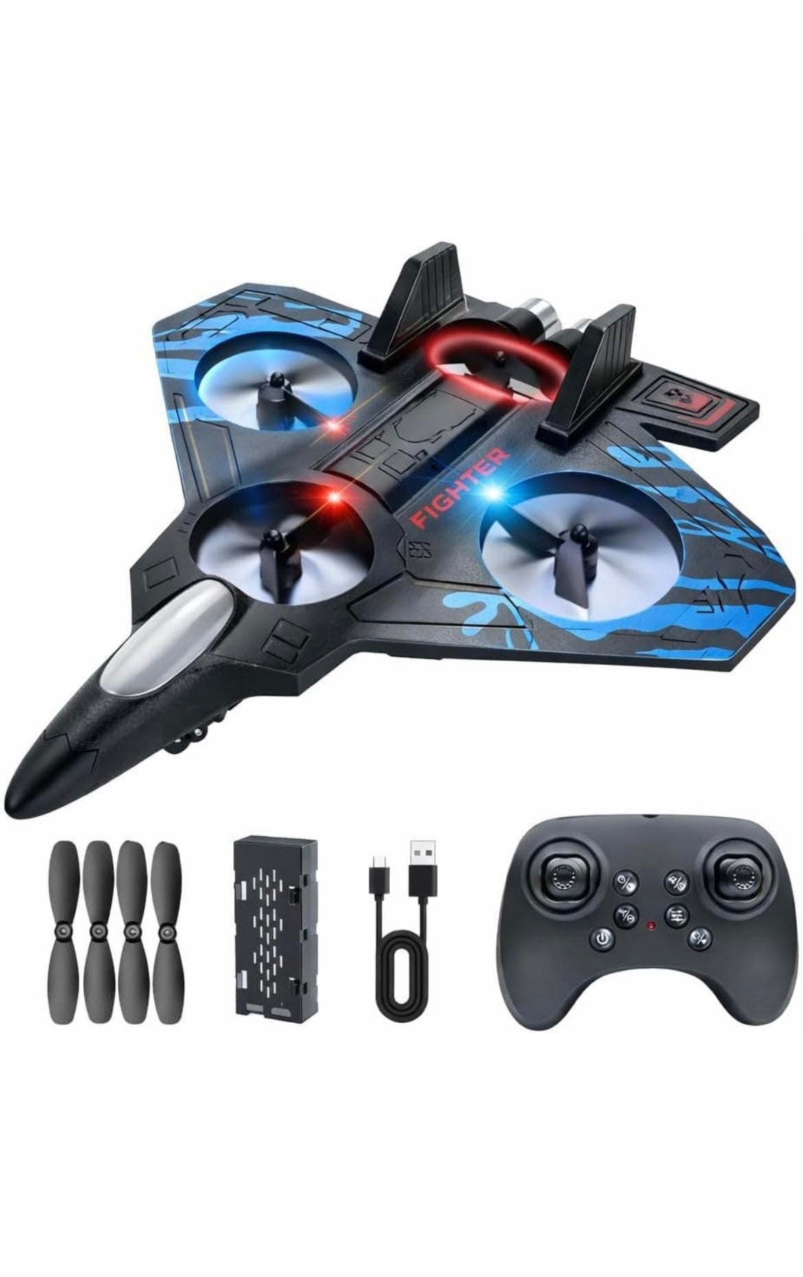 Fighter Style Mini RC Drone with LED Lights & Controller