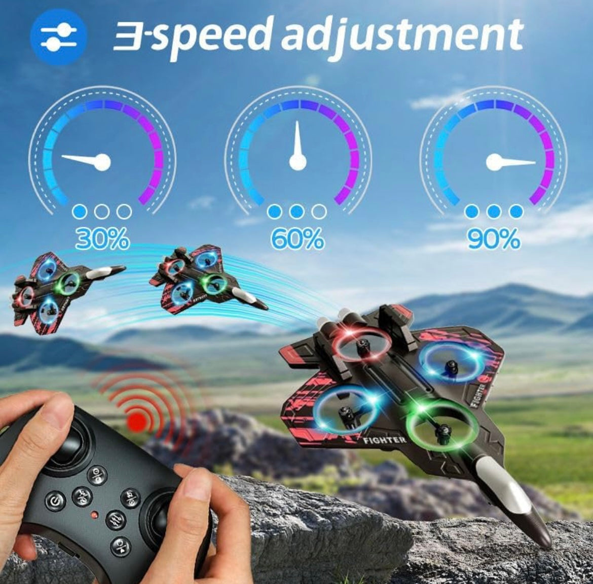 Fighter Style Mini RC Drone with LED Lights & Controller